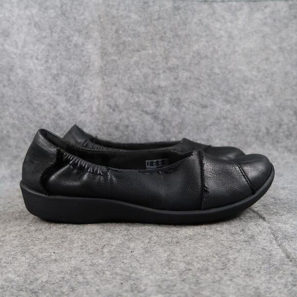 Clarks Shoes Womens 8.5 Loafer Slip On Cloud Stepper Comfort Casual Black Flats - Picture 1 of 13